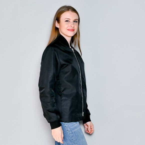 ACNE STUDIOS Fuel Shine Black Satin Bomber Jacket Small - Picture 2 of 8